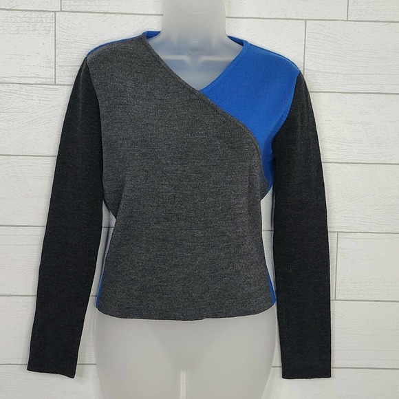 Jessica Christopher Lai Sweater Large VTG Color Block Gray Blue Wool Cashmere - Picture 4 of 9